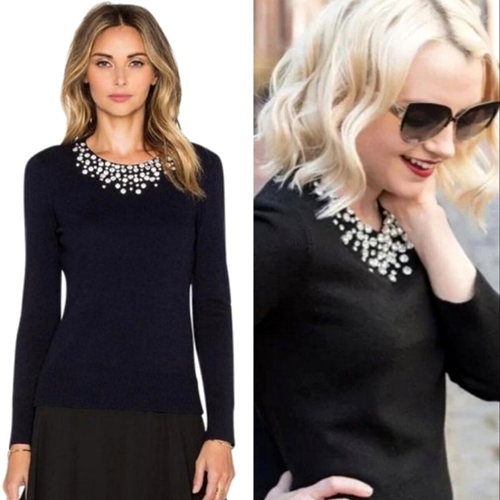 Kate Spade Jewel Rhinestone Cashmere Sweater XS Embellished Designer Classic